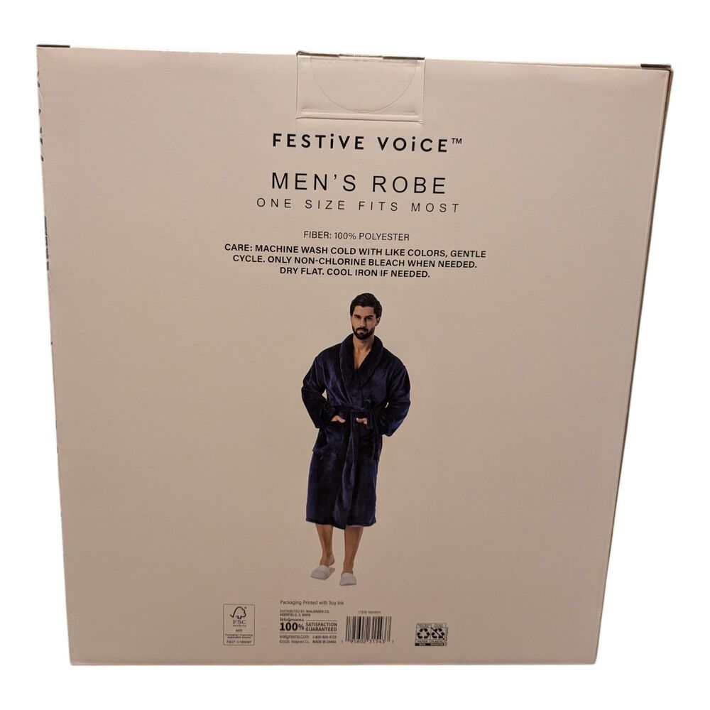 Modern Expressions Men’s Robe Navy Blue One Size Fits Most New - Picture 2 of 2